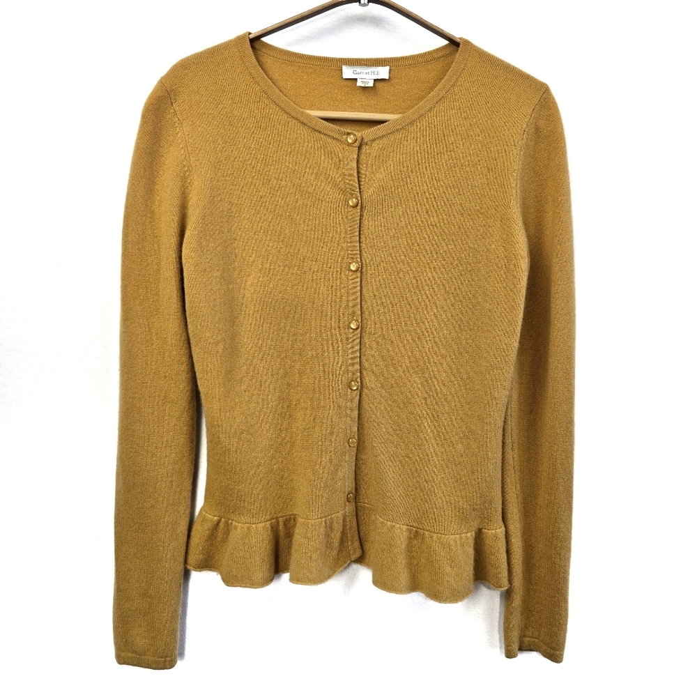 Garnet Hill Cashmere Cardigan Mustard Ruffle Hem Size Small